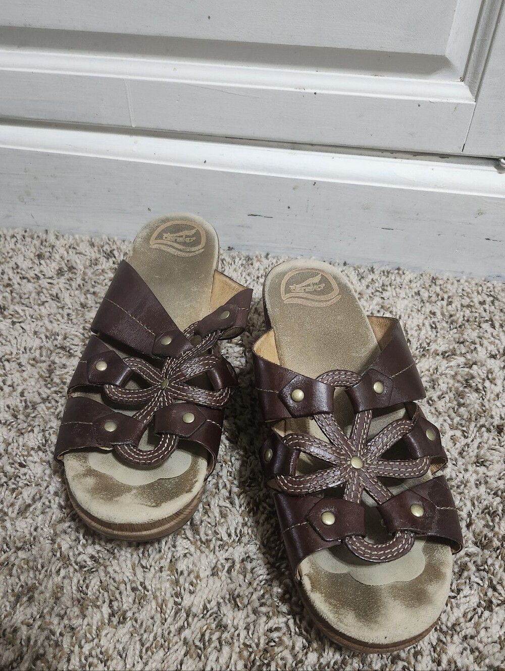 Dansko Brown Flower Daisy Braided Leather Slide Sandals 40
